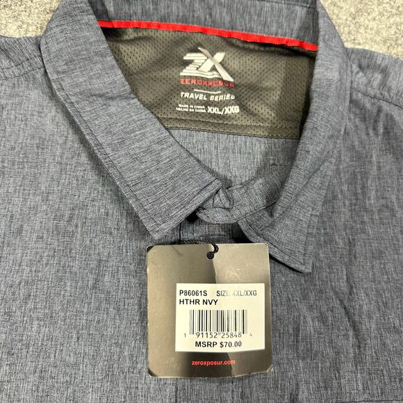 ZeroXposur Travel Series Heather Navy Short Sleeve Button Up Shirt Size XXL NWT - Picture 7 of 7